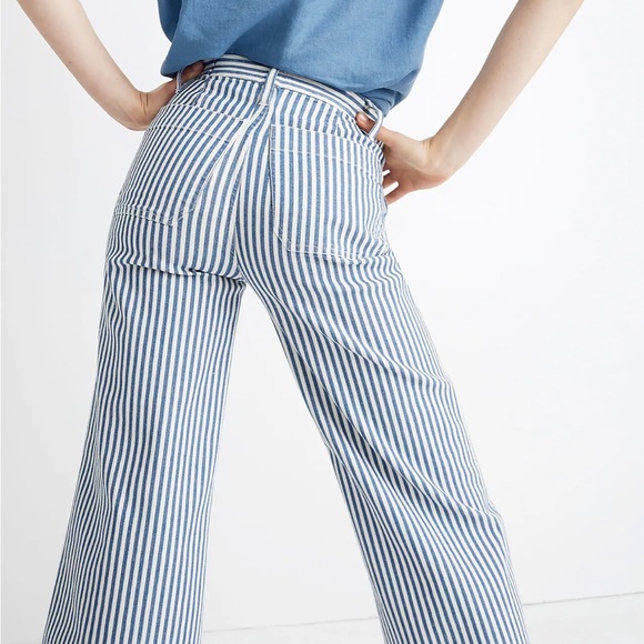 Madewell emmett wide-leg crop pants in herringbone railroad stripe - Picture 3 of 7